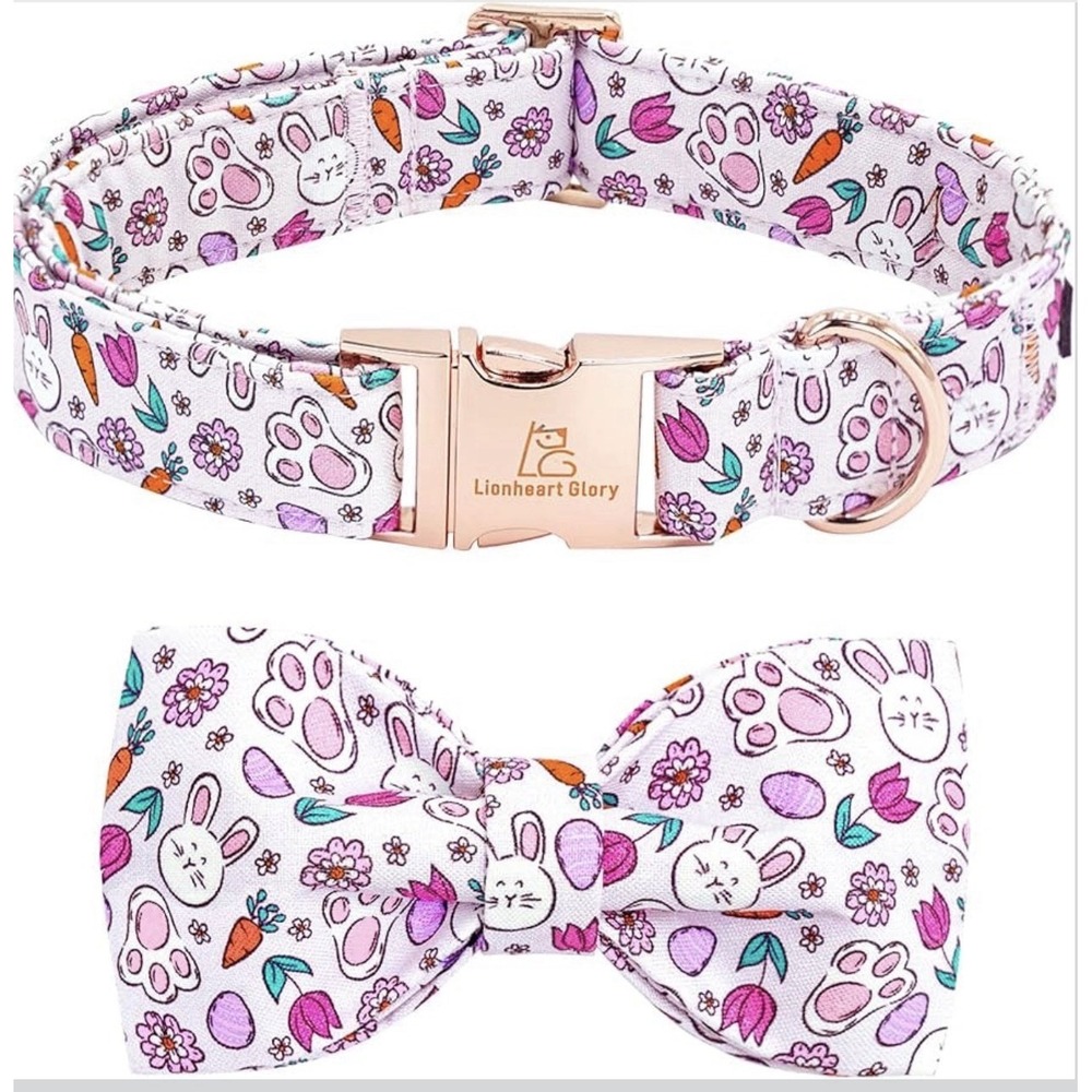 Collar with Bowtie Bunny Carrots Cute Pink Adjustable Collar Size Small